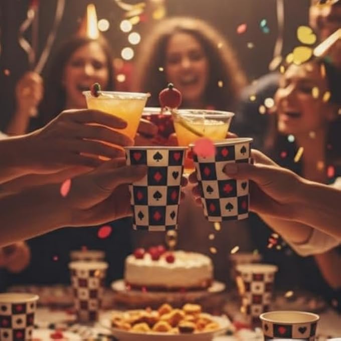 8 PCS CASINO PAPER CUPS 9 OZ, POKER THEME DECORATIONS FOR DIWALI CARD GAME, BIRTHDAY TABLEWARE - Image 5
